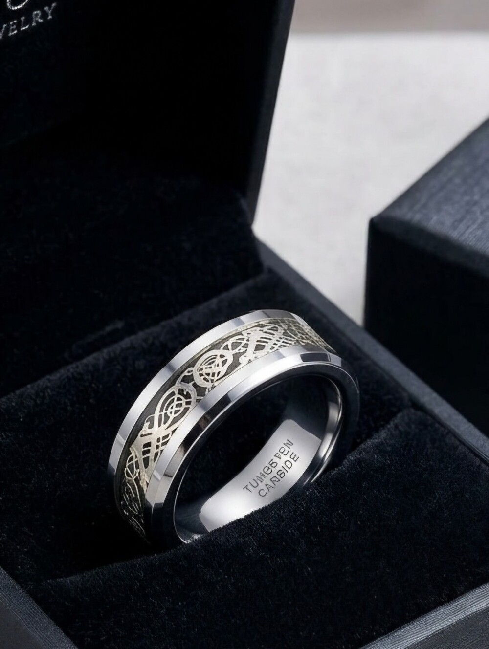 6mm / 8mm Tungsten Carbide Celtic Dragon Ring